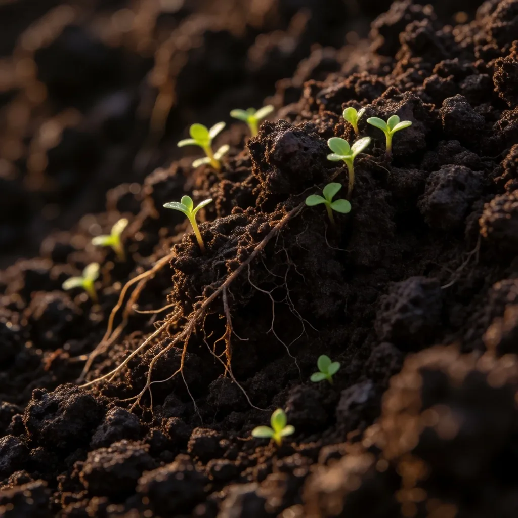 Volcanic soil with green sprouts