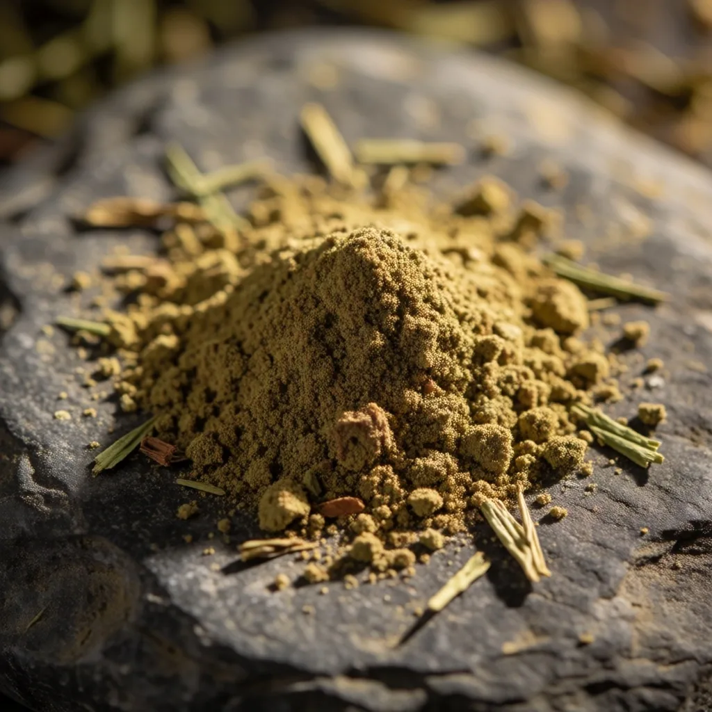 Close-up of botanical powder on stone